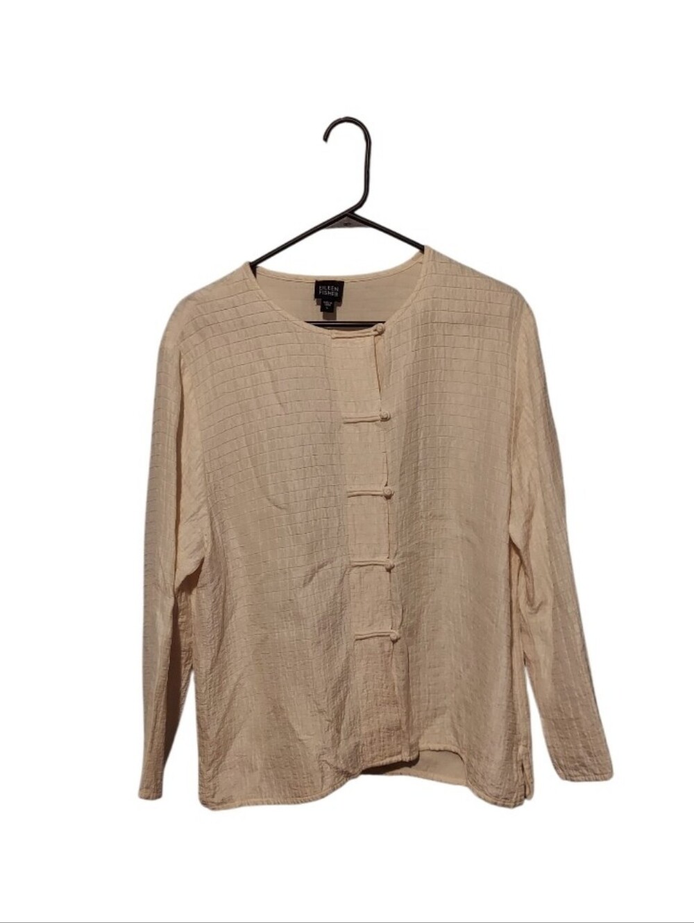 Eileen Fisher Jacket Topper Silk Linen Blend Knob Button Closure Asian Luxury L